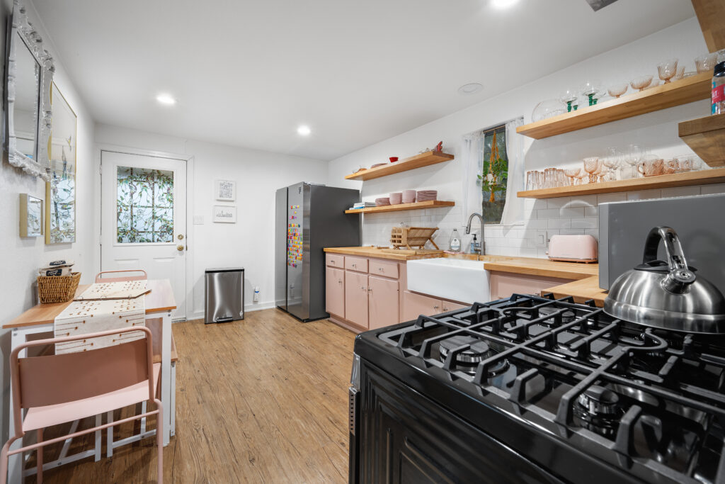 Modern kitchen in an Austin Airbnb photographed by ATXPhotoDude, a professional real estate photographer specializing in Airbnb and vacation rental photography.