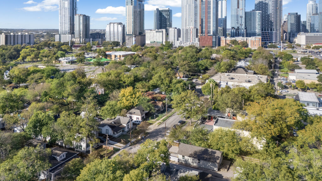 Aerial drone view of the Austin, Texas skyline photographed by ATXPhotoDude, a professional real estate photographer and FAA-certified drone pilot.