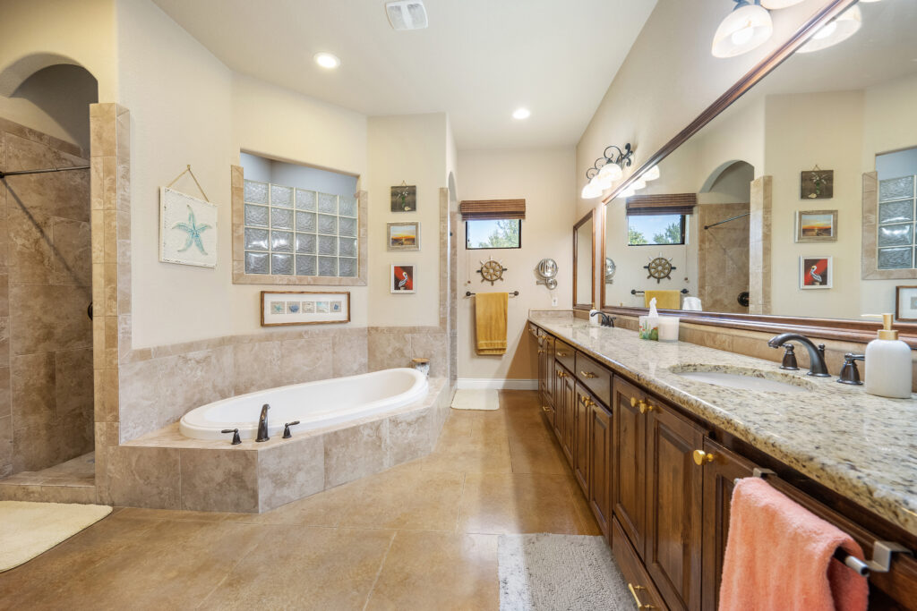 Luxury primary bathroom in a Georgetown home photographed by ATXPhotoDude, a professional real estate photographer specializing in luxury home photography.