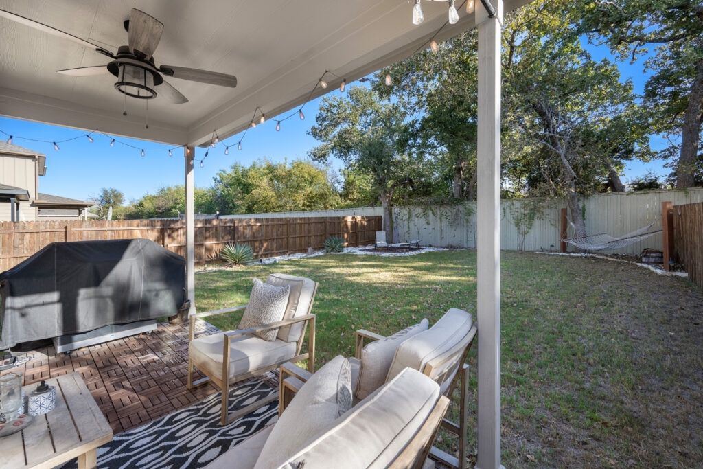Luxury outdoor patio and backyard real estate photography in Liberty Hill Texas